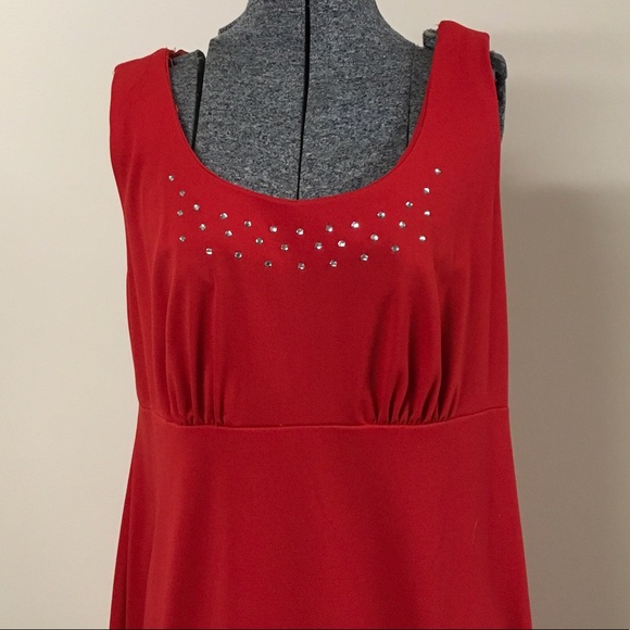 Size 16.5 Red & Rhinestone Accent Dress Plus Size - Picture 1 of 3